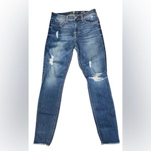 7 For All Mankind Gwenevere Ankle Length Raw Hem Distressed Skinny Jeans Sz 27
